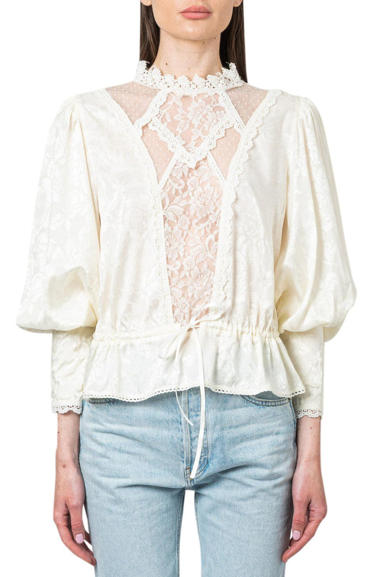 By Timo-Ruffled floral tulle blouse-dgallerystore