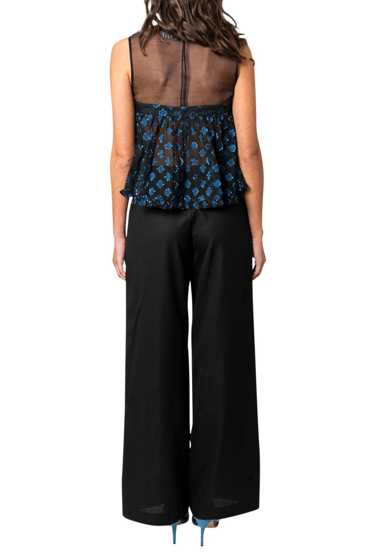 Custommade-Flared mesh top with lurex detail-dgallerystore