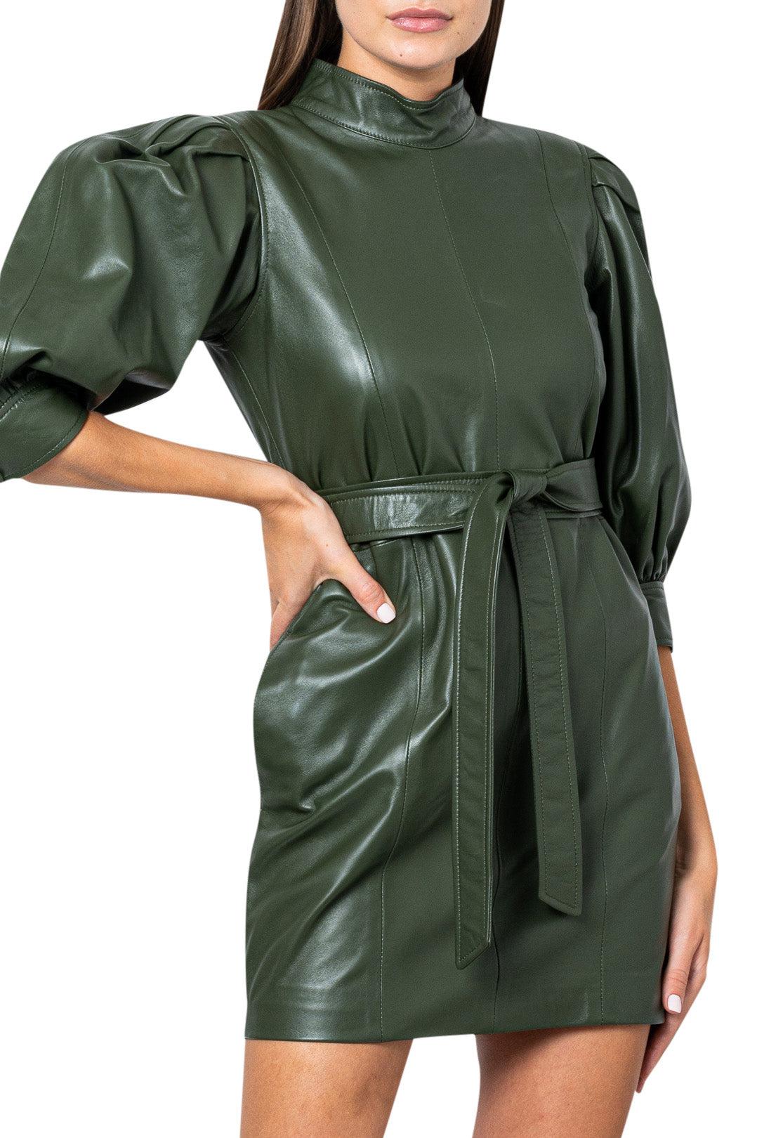 Custommade-Leather bishop sleeves mini-dress-213418408-dgallerystore