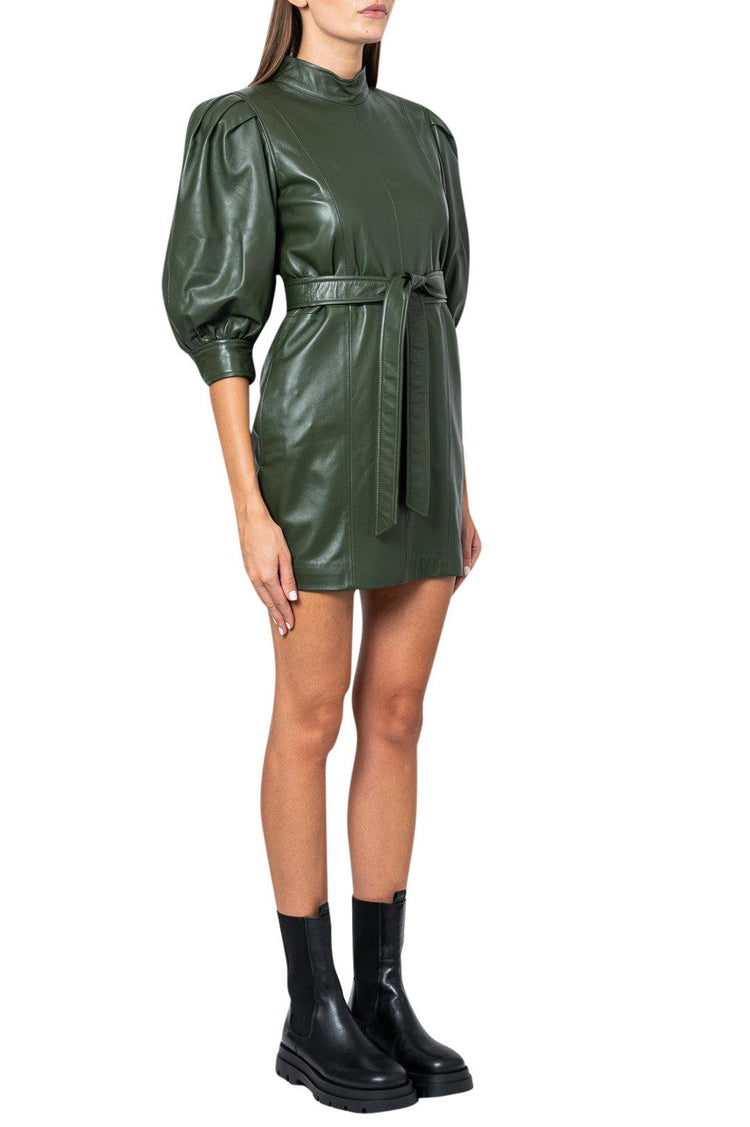 Custommade-Leather bishop sleeves mini-dress-dgallerystore