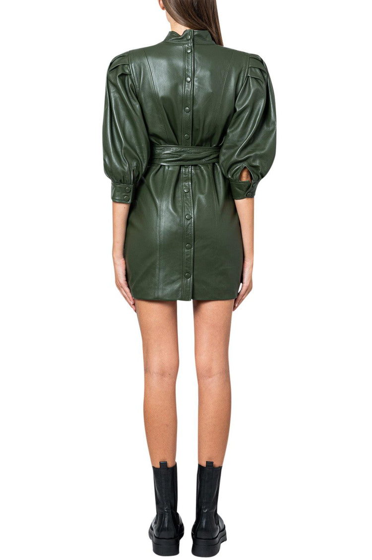 Custommade-Leather bishop sleeves mini-dress-dgallerystore