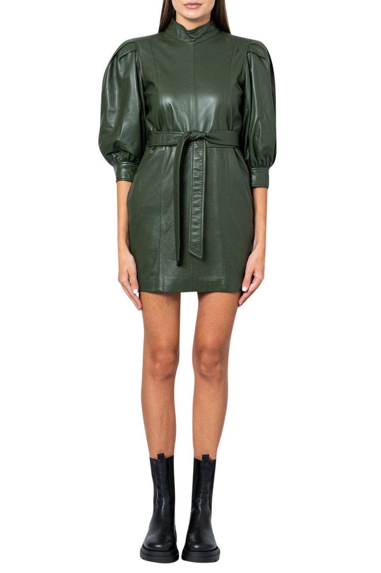 Custommade-Leather bishop sleeves mini-dress-dgallerystore