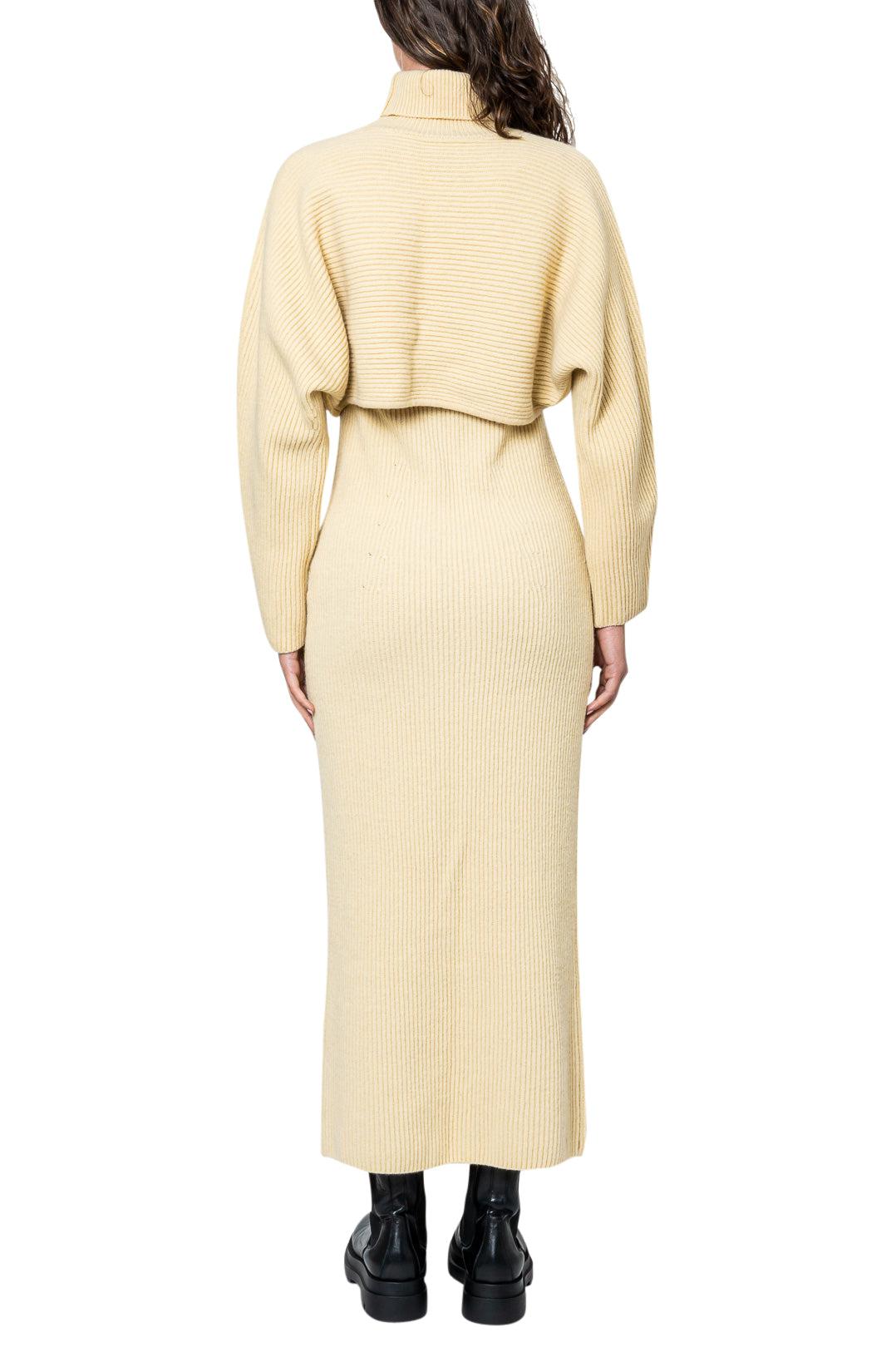 strapless open back dress Lvir Women's Wool Turtleneck Knit Dress Set - Yellow Beige