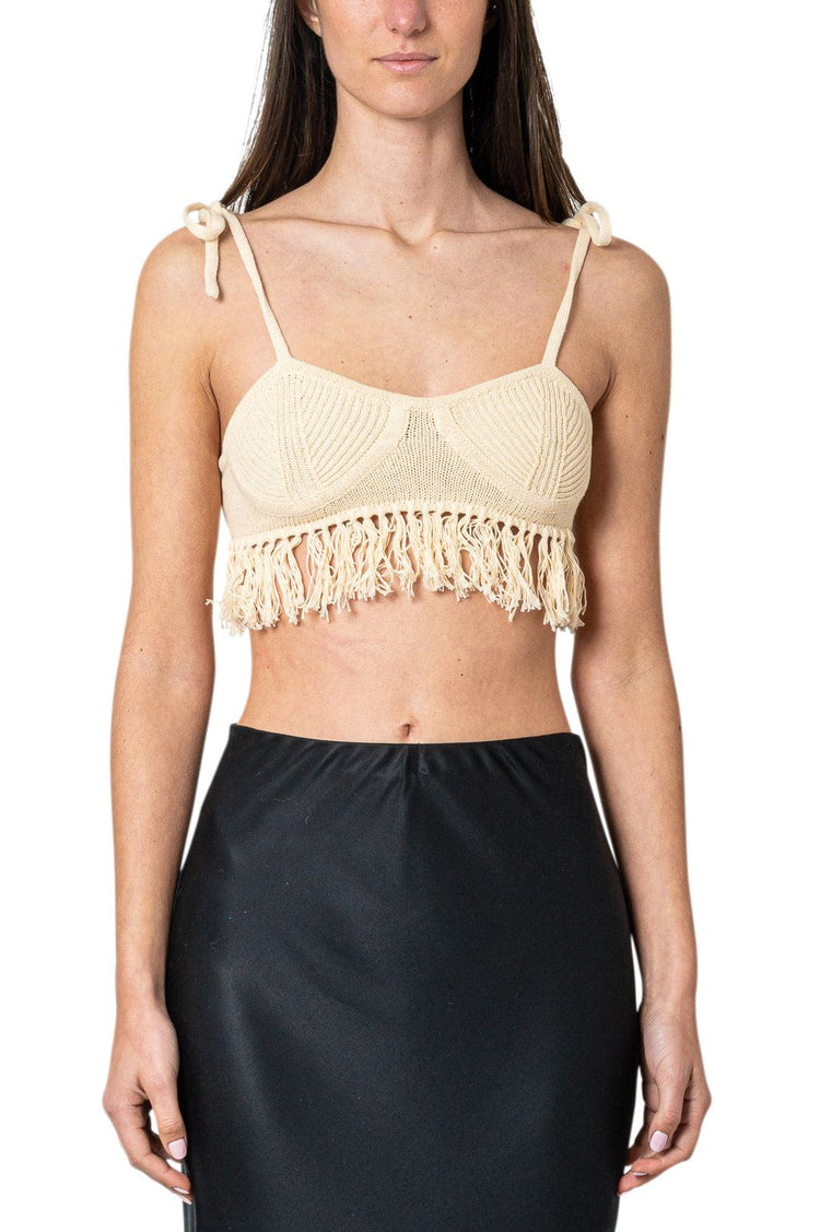 The Garment-Fringed linen bra top-19382-608-dgallerystore
