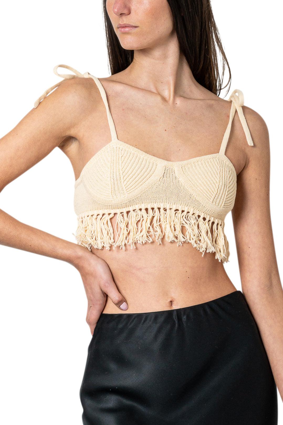 The Garment-Fringed linen bra top-dgallerystore